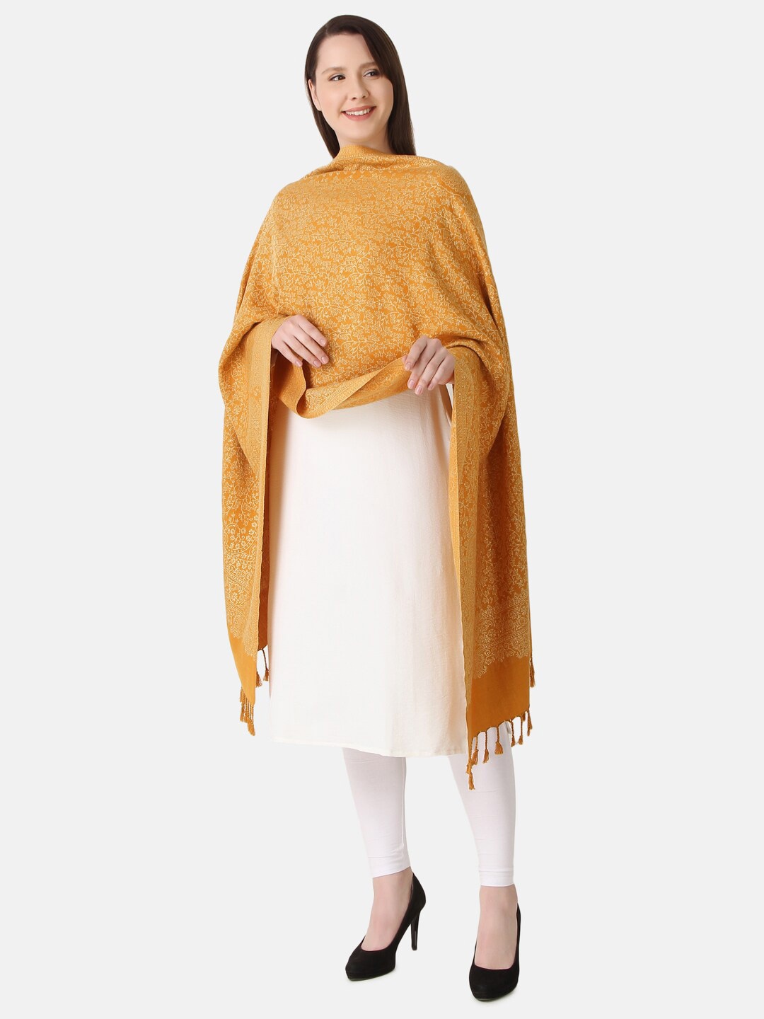

EVAZ Floral Printed Woollen Shawl, Mustard