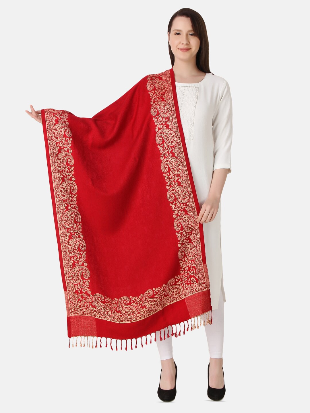 

EVAZ Woven Design Woollen Shawl, Red