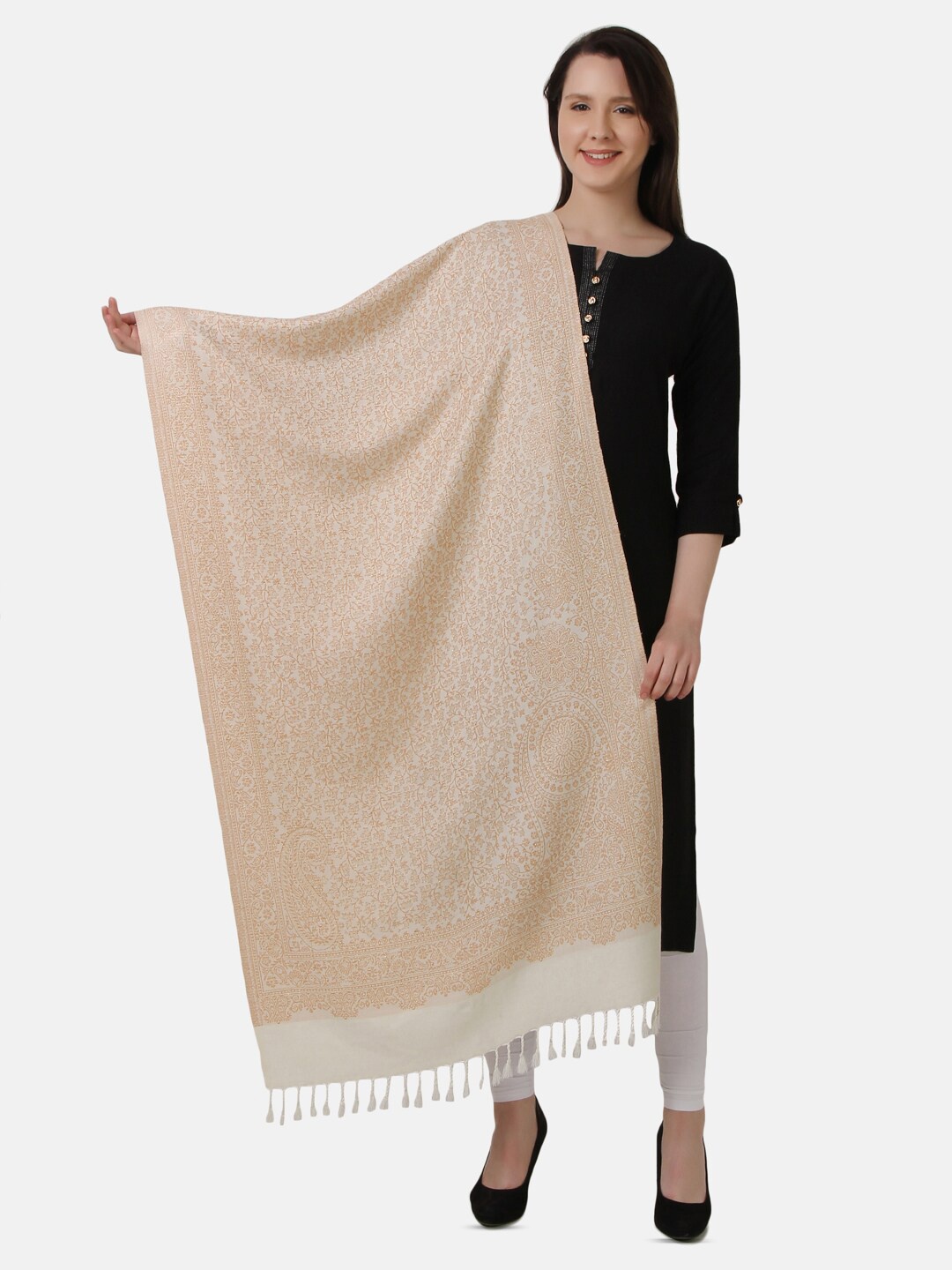 

EVAZ Woven Design Stylish Woolen Shawl, Beige