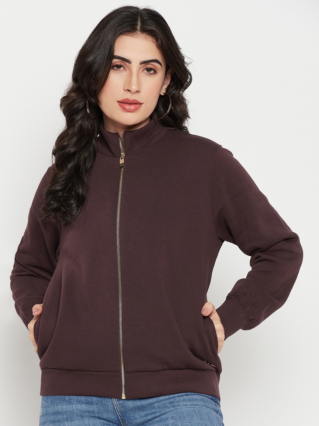 

Madame Mock Collar Cotton Sweatshirt, Brown