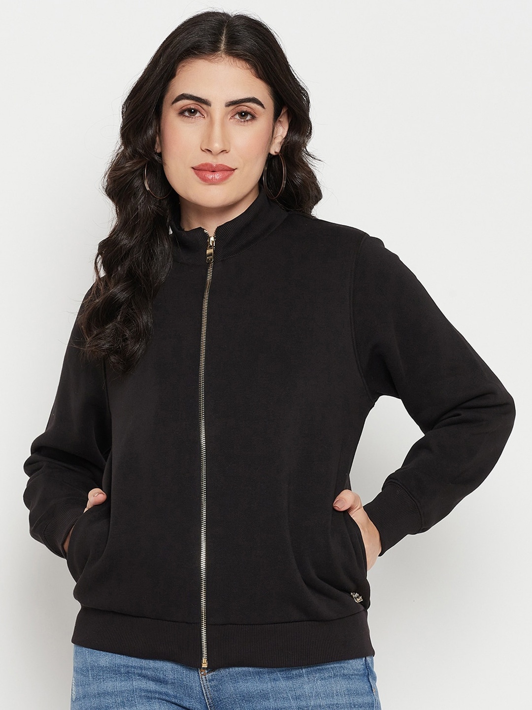 

Madame Mock Collar Cotton Sweatshirt, Black