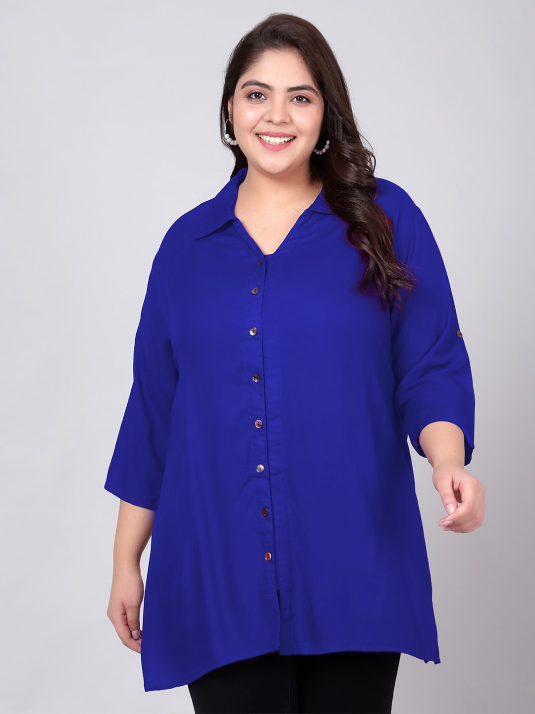 

Indietoga Classic Plus Size Spread Collar Casual Shirt, Blue