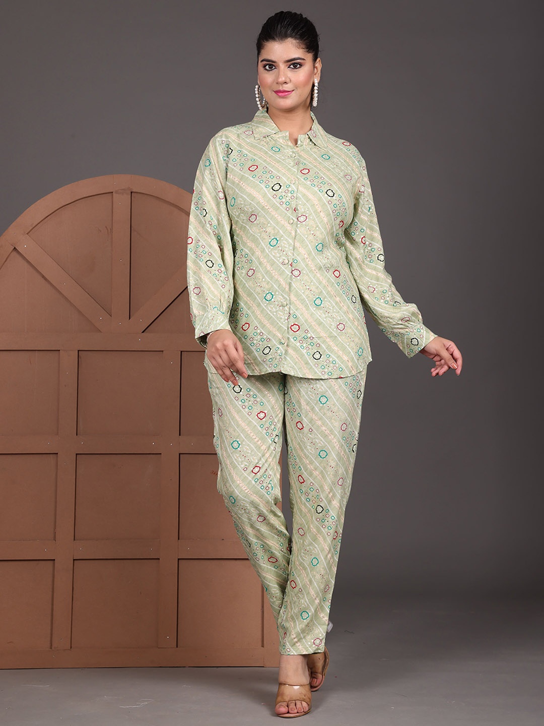 

KALINI Printed Shirt With Trousers Co-Ords, Cream