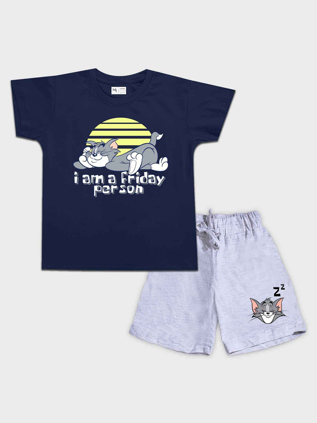 

Minute Mirth Boys Tom Printed Pure Cotton T-shirt with Shorts, Navy blue