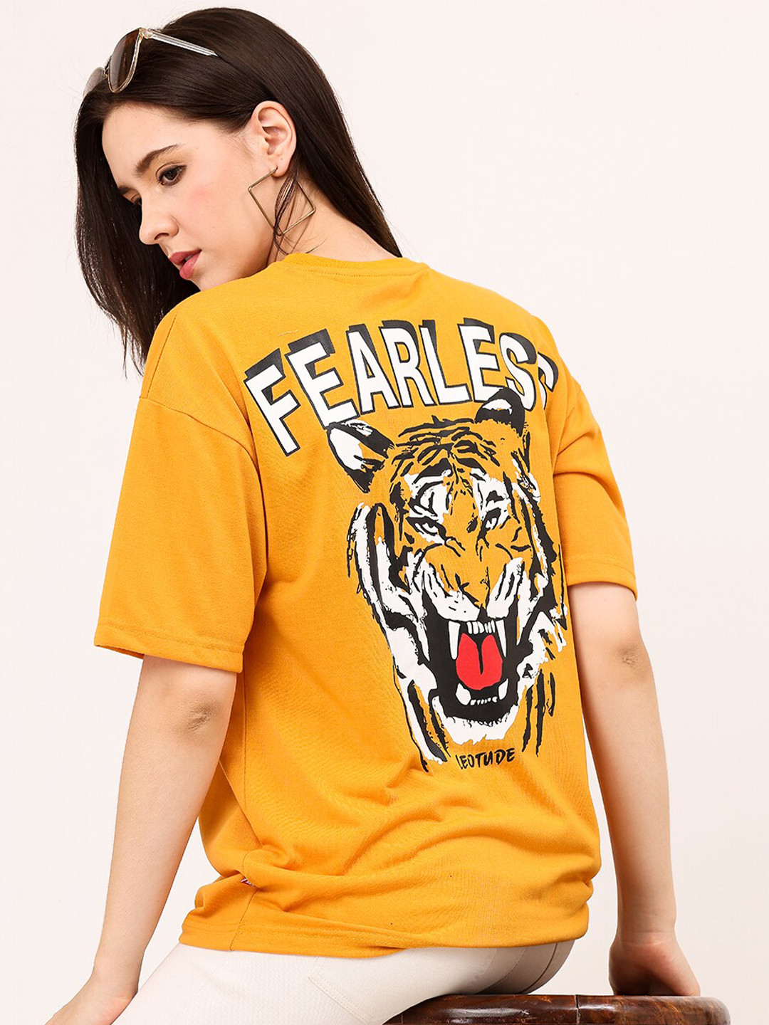 

Leotude Graphic Printed Oversized T-shirt, Mustard