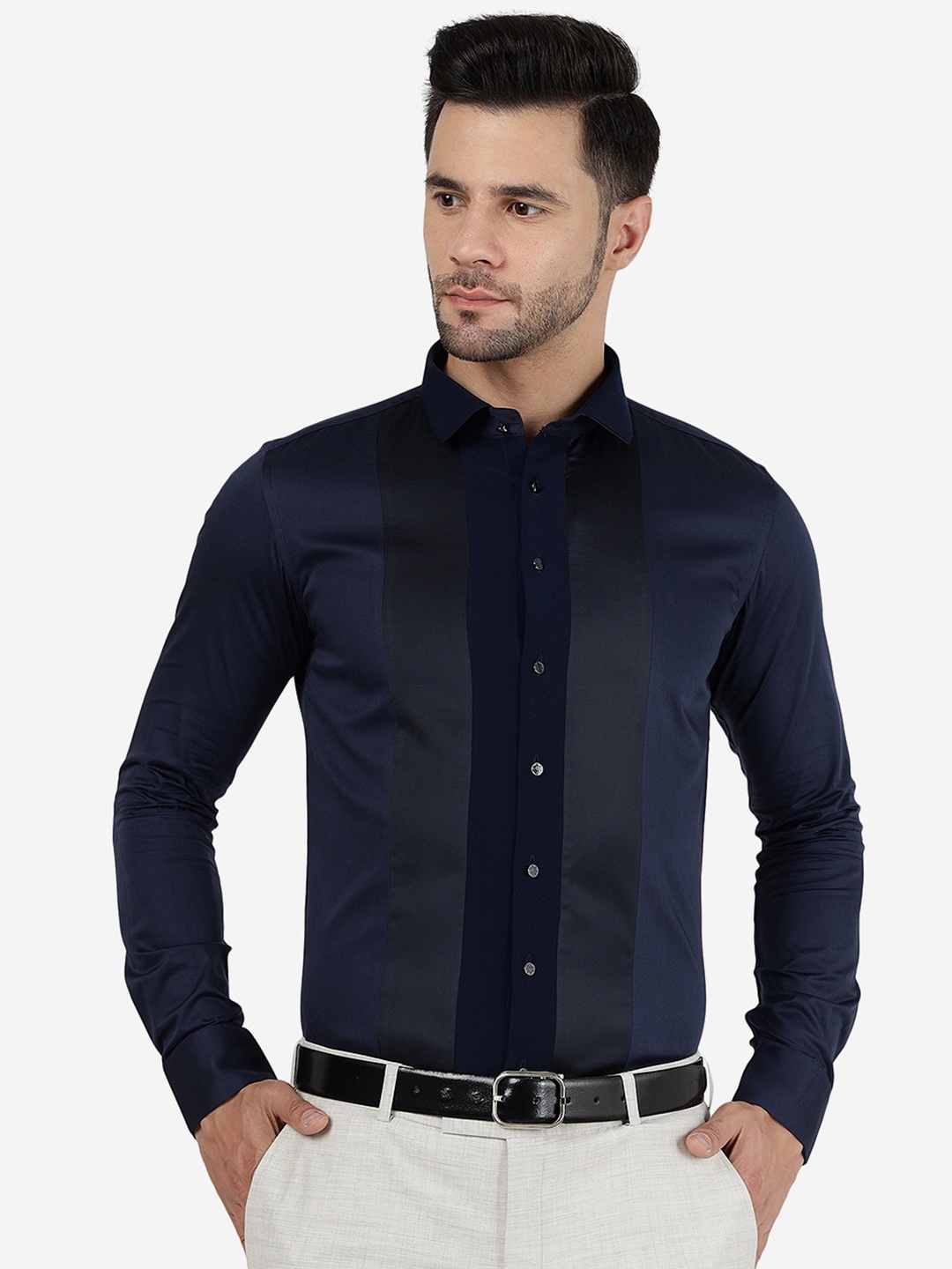 

JB STUDIO Slim Fit Spread Collar Pure Cotton Formal Shirt, Blue