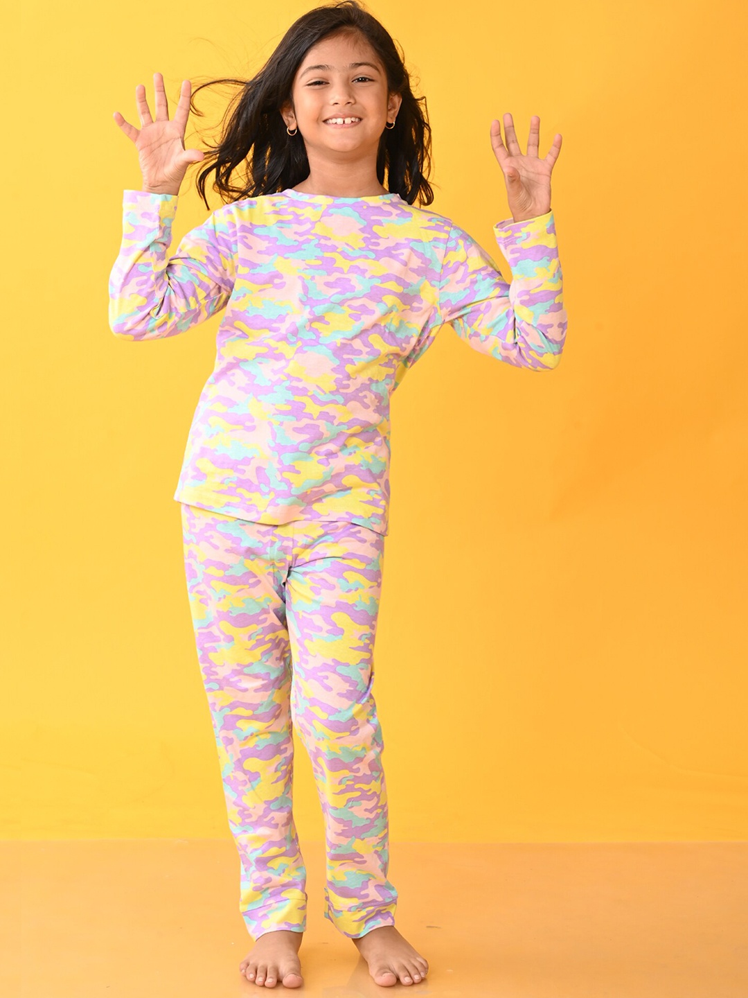 

Anthrilo Girls Abstract Printed T-shirt With Pyjama, Pink