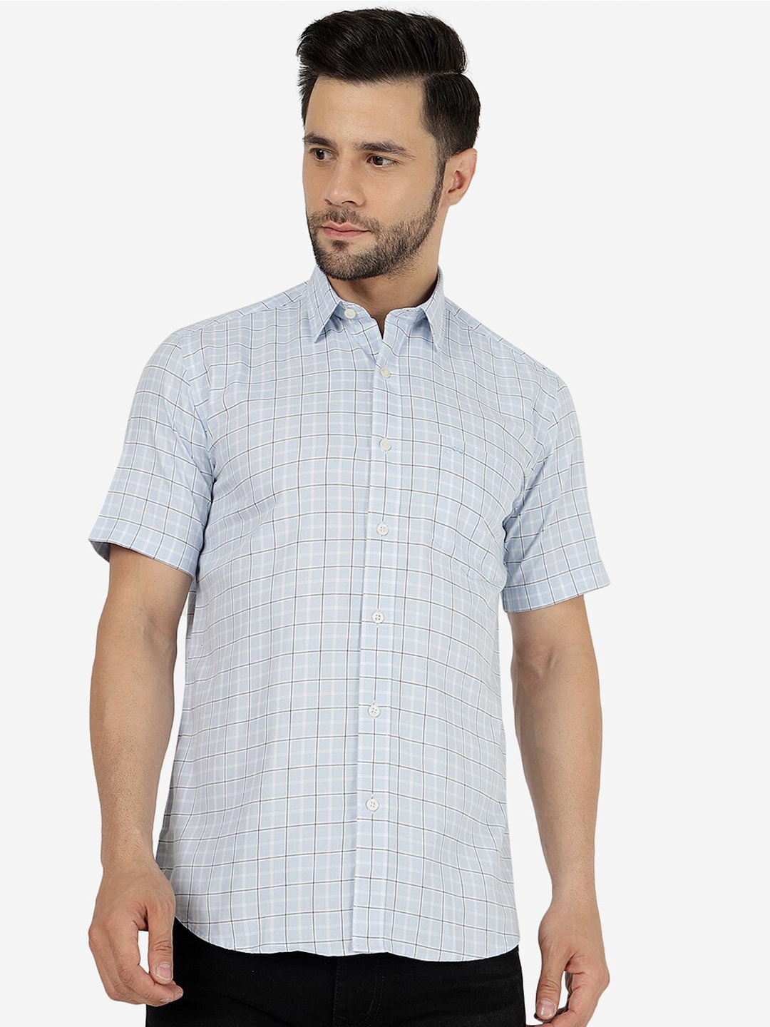 

JADE BLUE Slim Fit Checked Cotton Casual Shirt