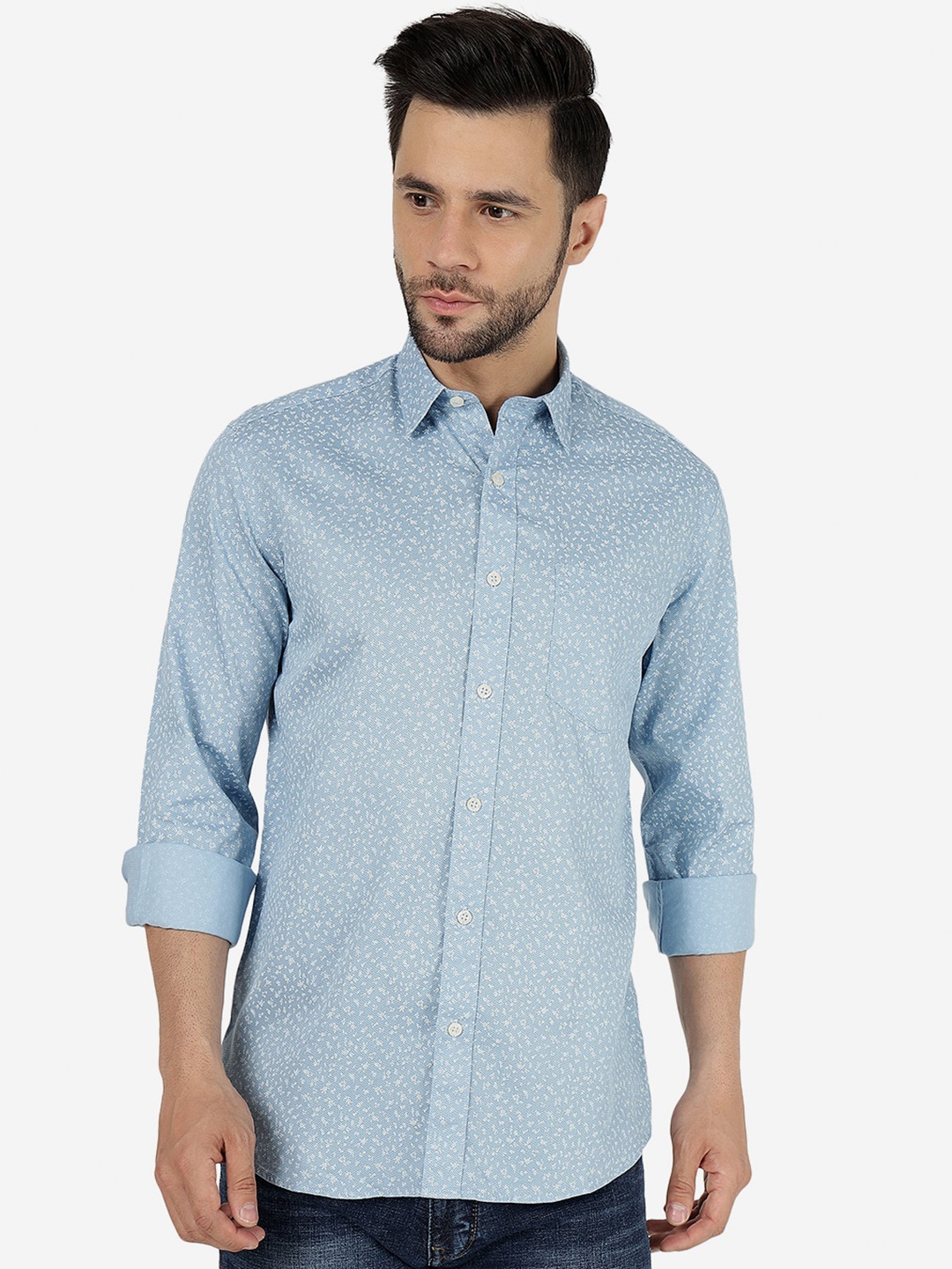 

JADE BLUE Slim Fit Micro Ditsy Printed Cotton Casual Shirt