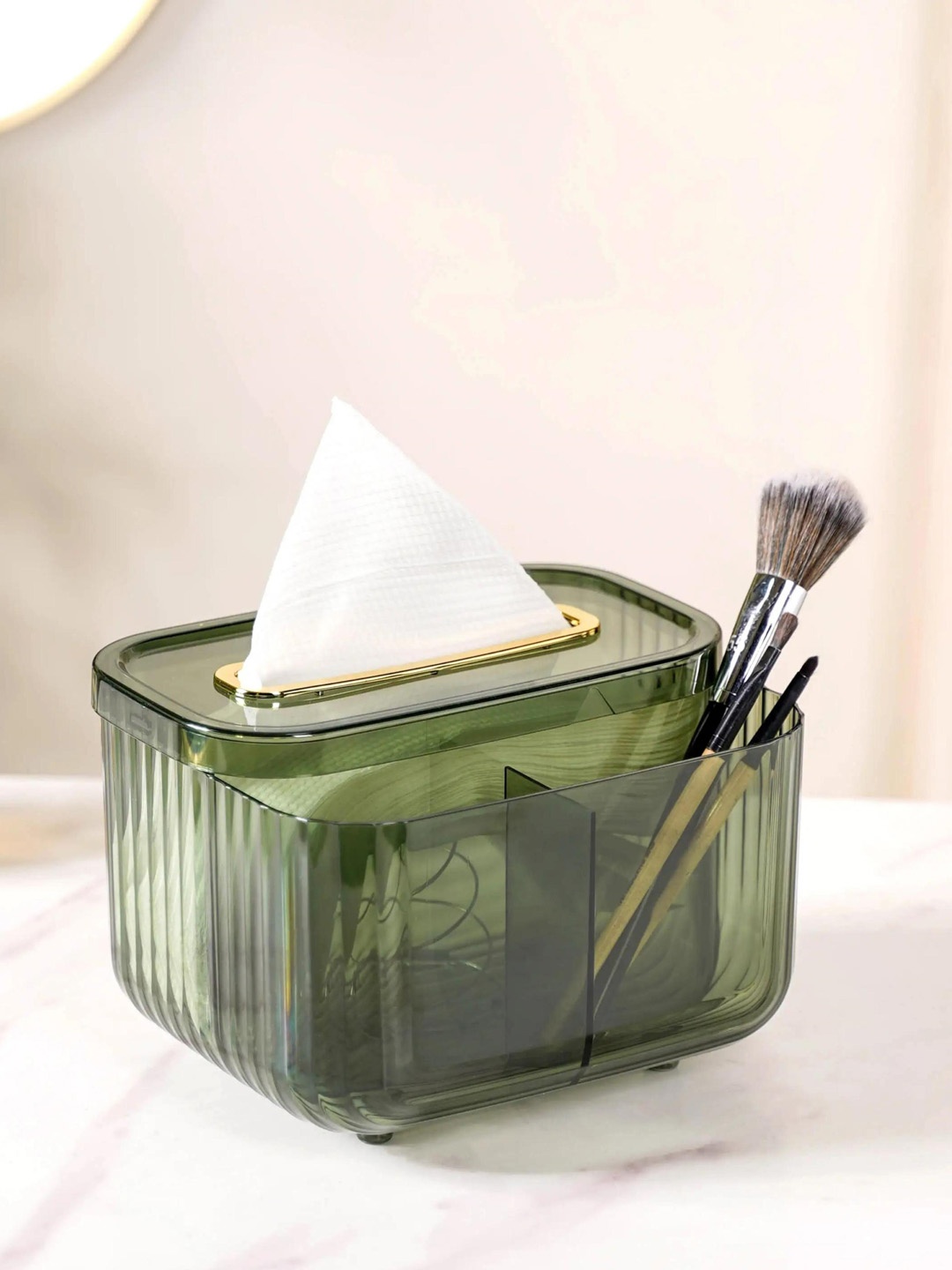 

Nestasia Green Textured Tissue Box With Organiser