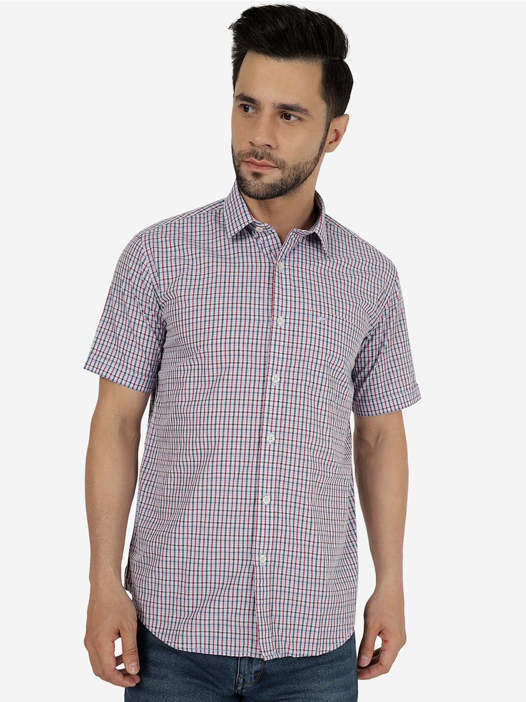 

Greenfibre Regular Fit Other Checked Spread Collar Cotton Casual Shirt, Blue