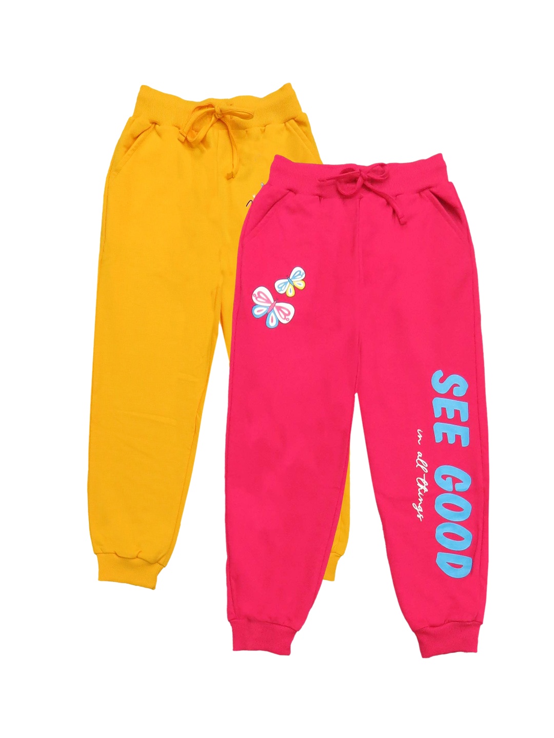 

Clothe Funn Girls Pack Of 2 Mid-Rise Cotton Joggers, Yellow