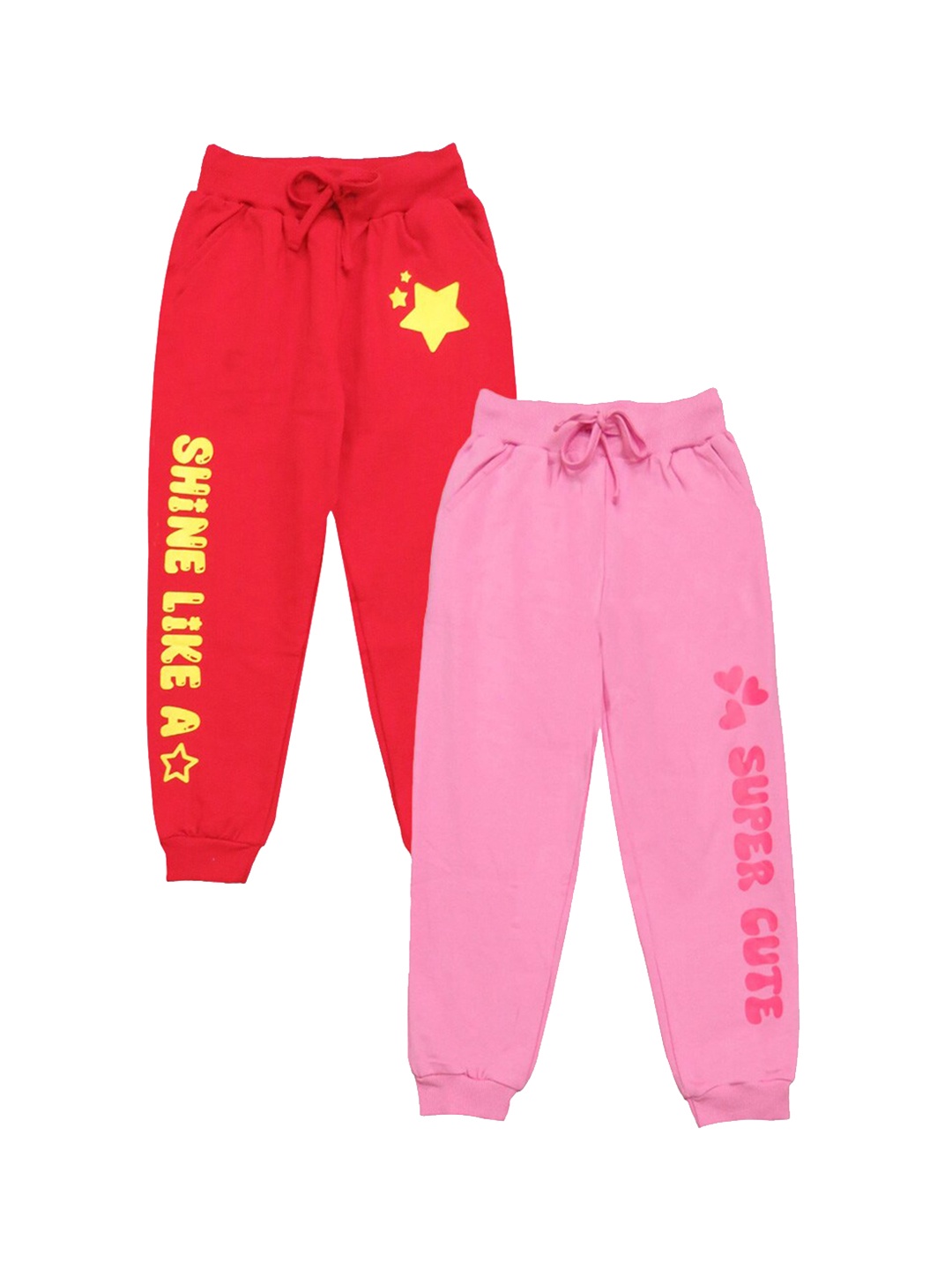 

Clothe Funn Girls Pack Of 2 Typography Printed Mid-Rise Cotton Joggers, Pink