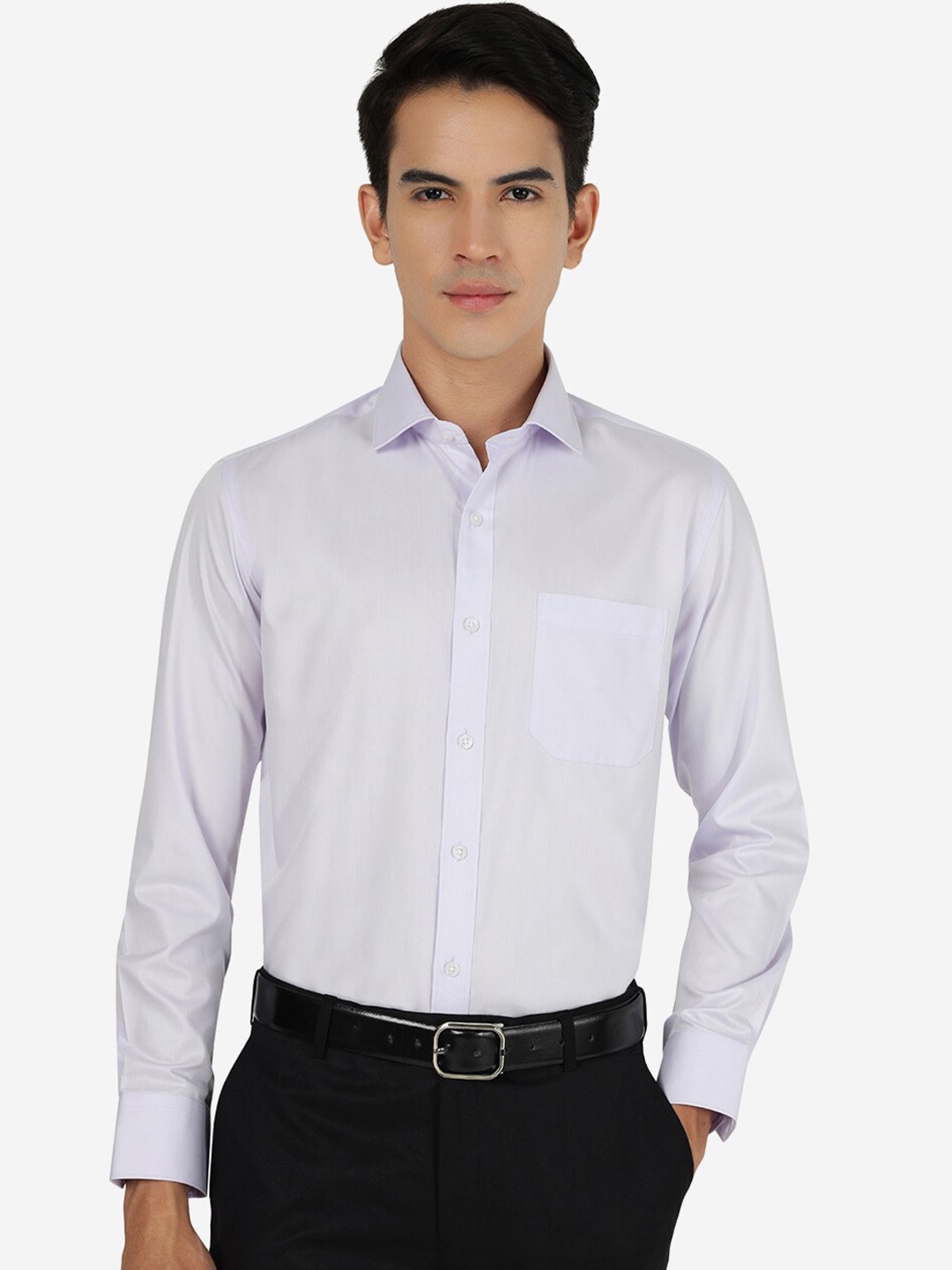 

Greenfibre Slim Fit Spread Collar Long Sleeve Pocket Cotton Formal Shirt, Purple