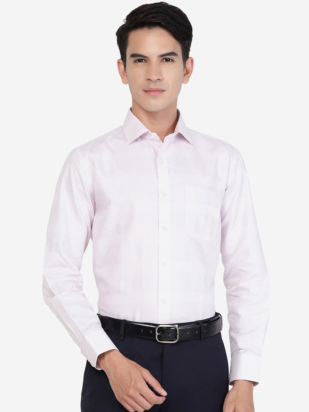 

Greenfibre Textured Self Design Cotton Formal Shirt, Pink