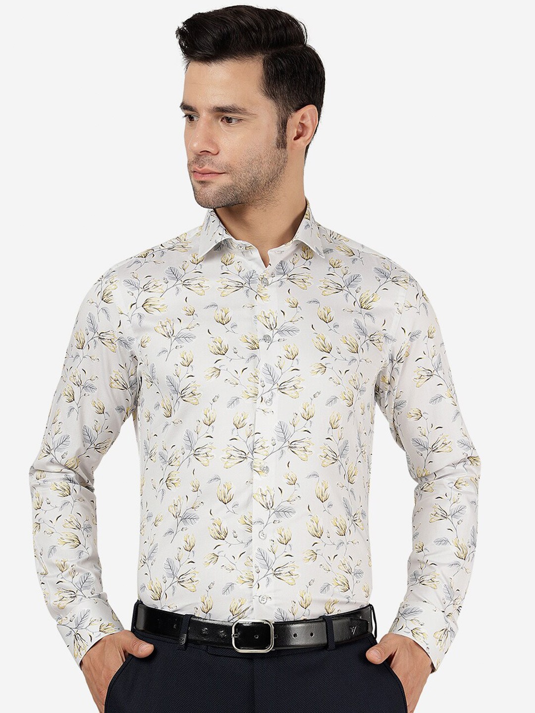 

JB STUDIO Slim Fit Floral Printed Cotton Formal Shirt, White