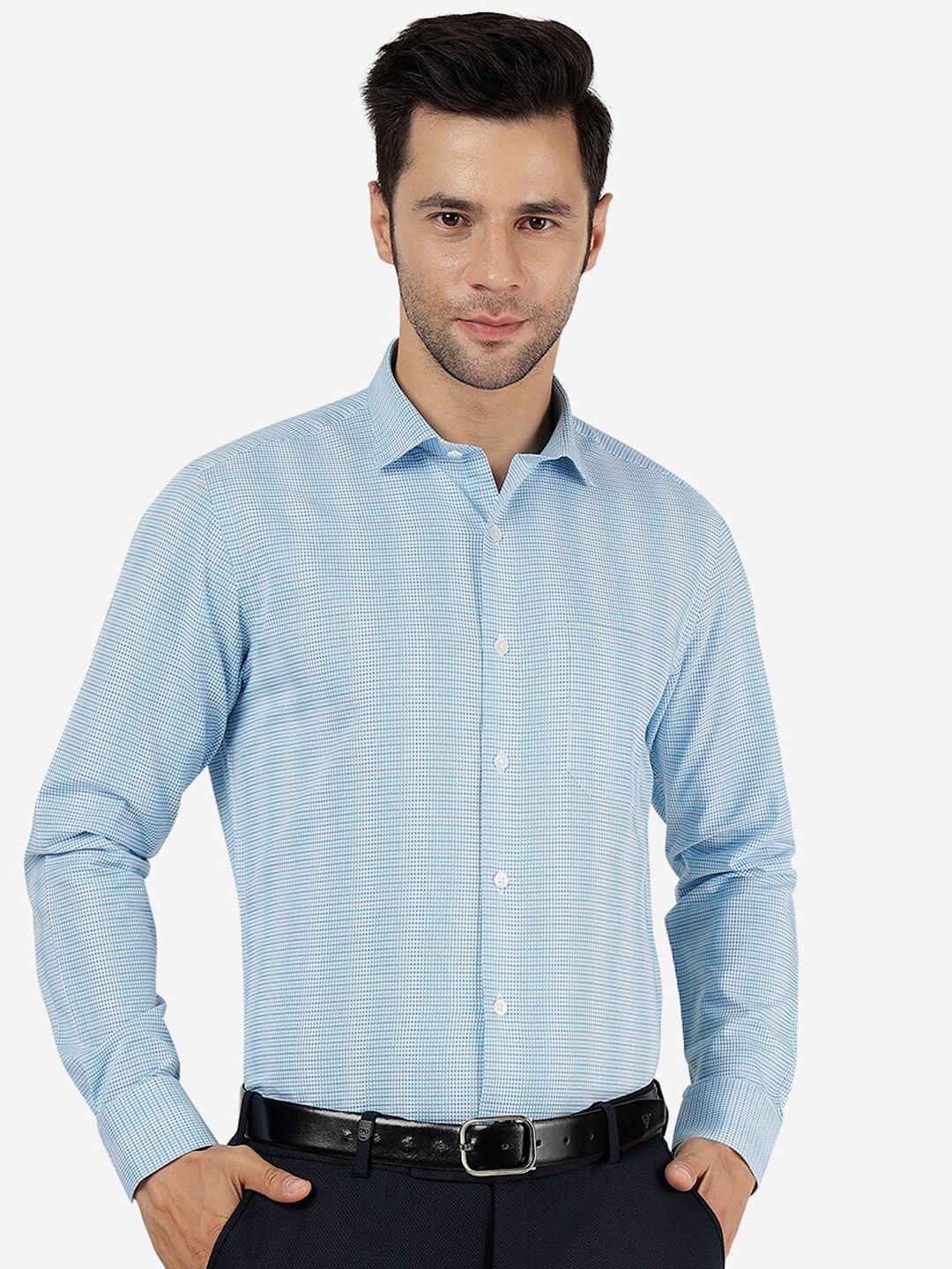 

METAL Micro Ditsy Printed Slim Fit Cotton Formal Shirt, Blue