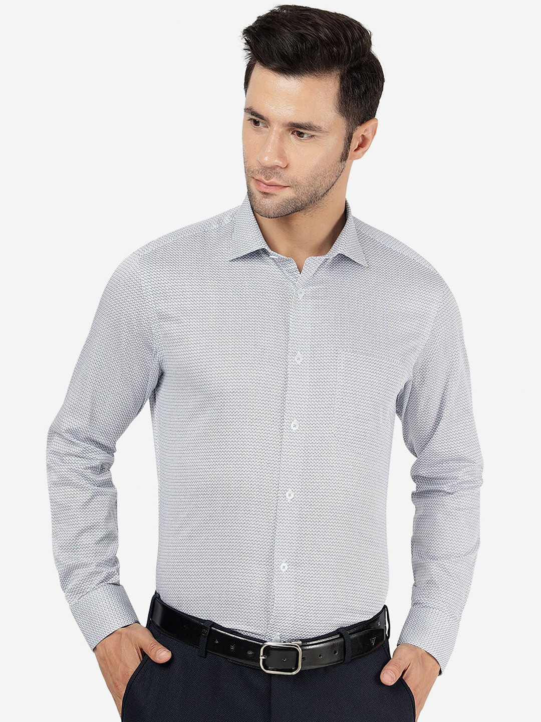 

METAL Micro Ditsy Printed Slim Fit Cotton Formal Shirt, Purple