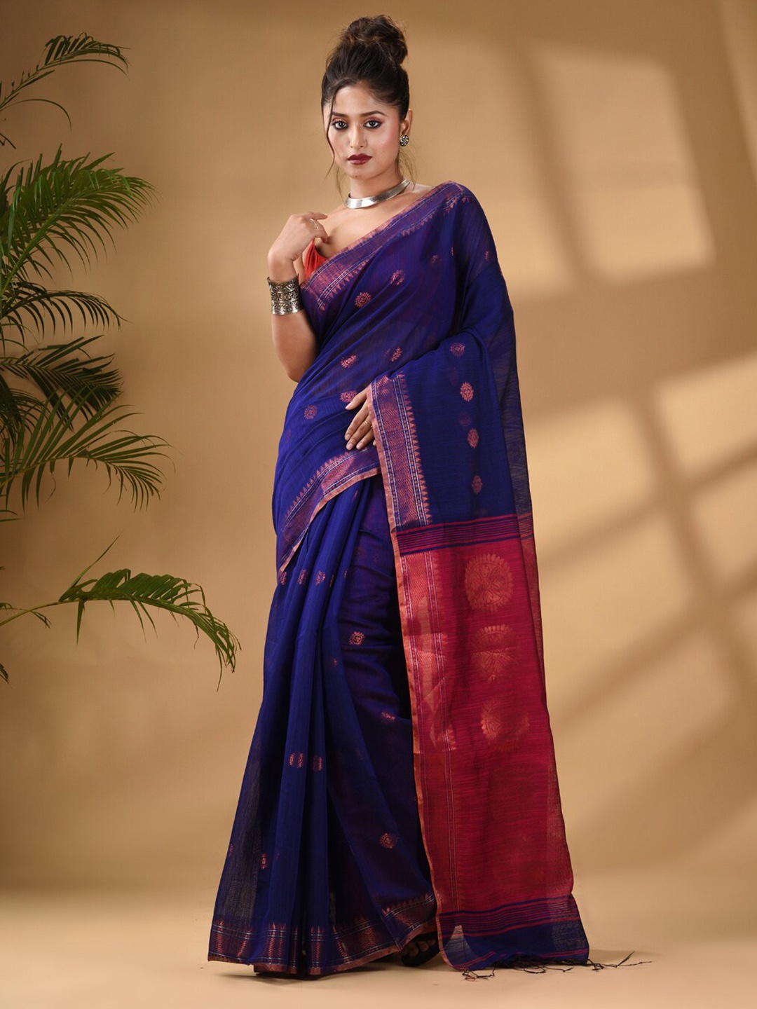 

Arhi Ethnic Motifs Woven Design Zari Detailed Saree, Blue