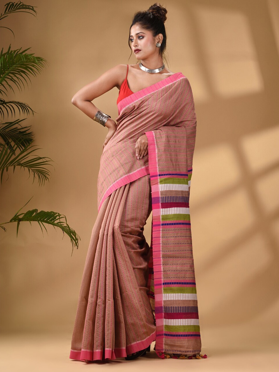 

Arhi Striped Silk Cotton Saree, Beige