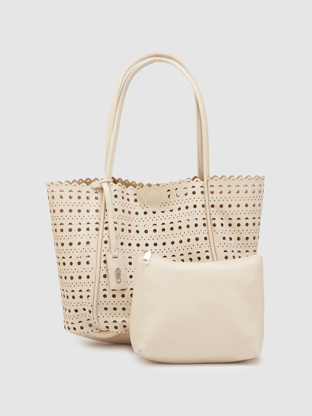 

Globus Women Beige Self Design Casual Tote Bag