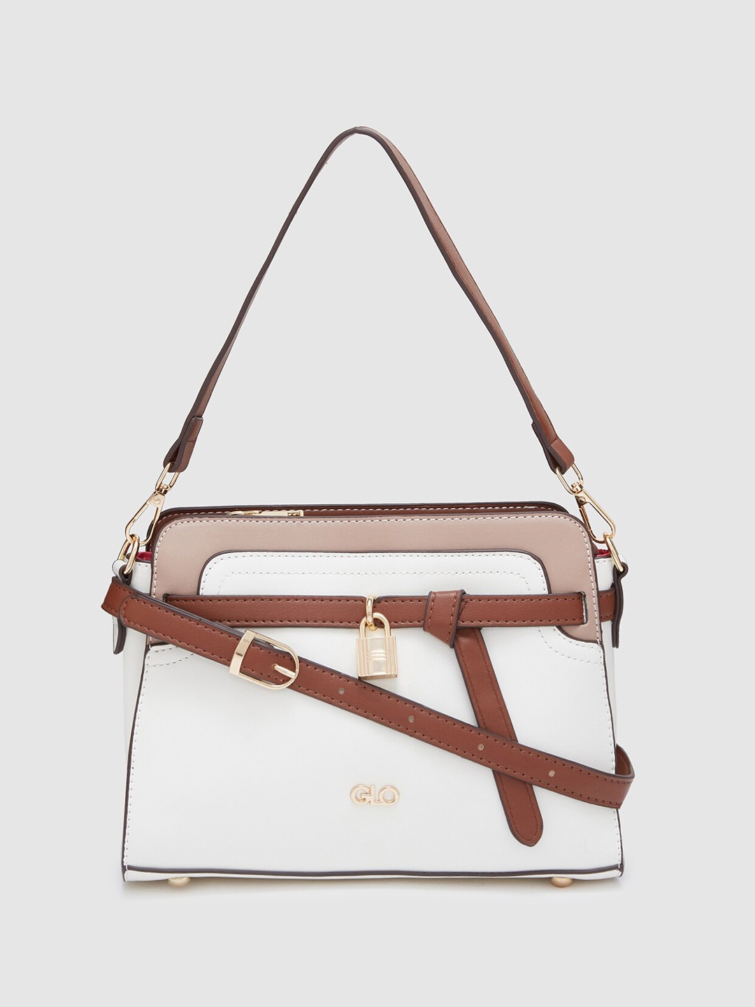 

Globus Women White Colourblocked Casual Handheld Bag
