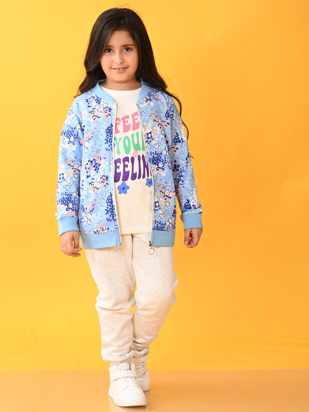 

Anthrilo Girls Floral Printed Jacket with Joggers, Blue