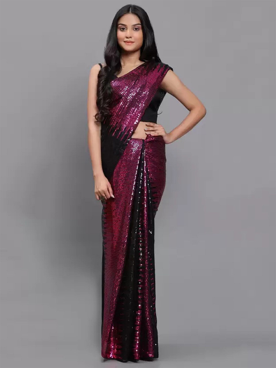 

APNISHA Embellished Sequinned Pure Georgette Saree, Lavender