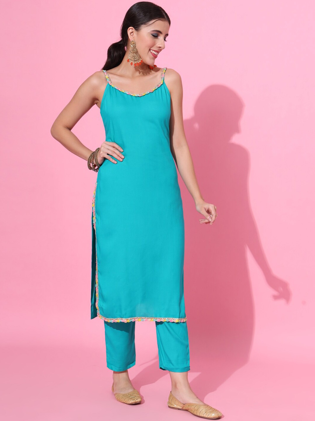 

JAIPUR PRIME Regular Kurta With Trousers & Dupatta, Green