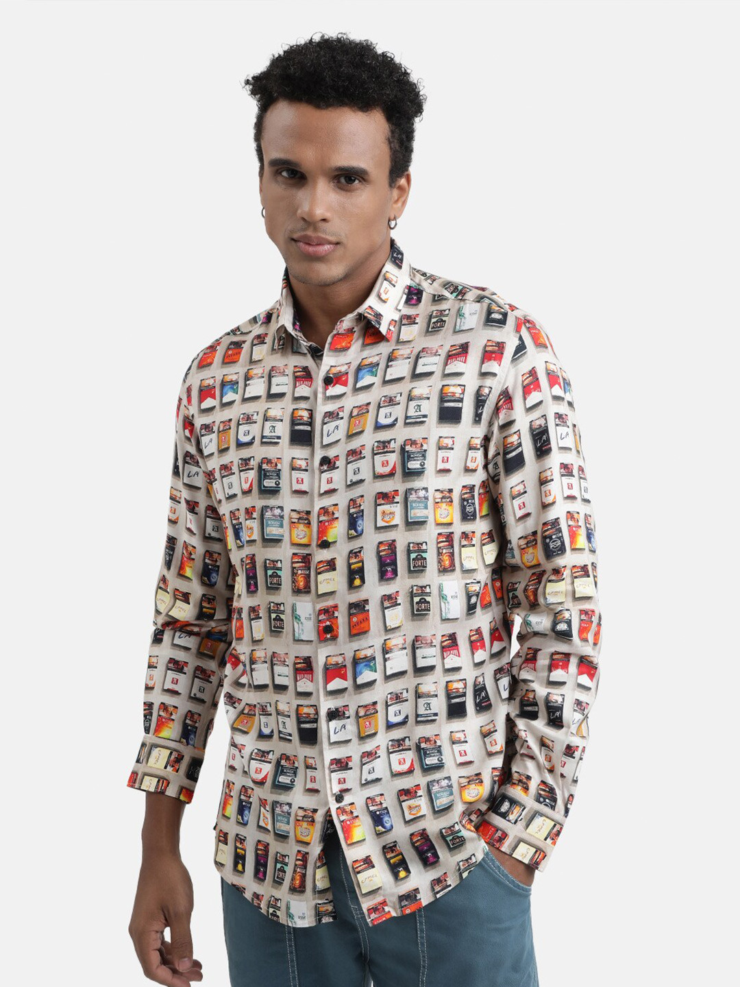 

Bene Kleed Graphic Printed Spread Collar Casual Shirt, Off white