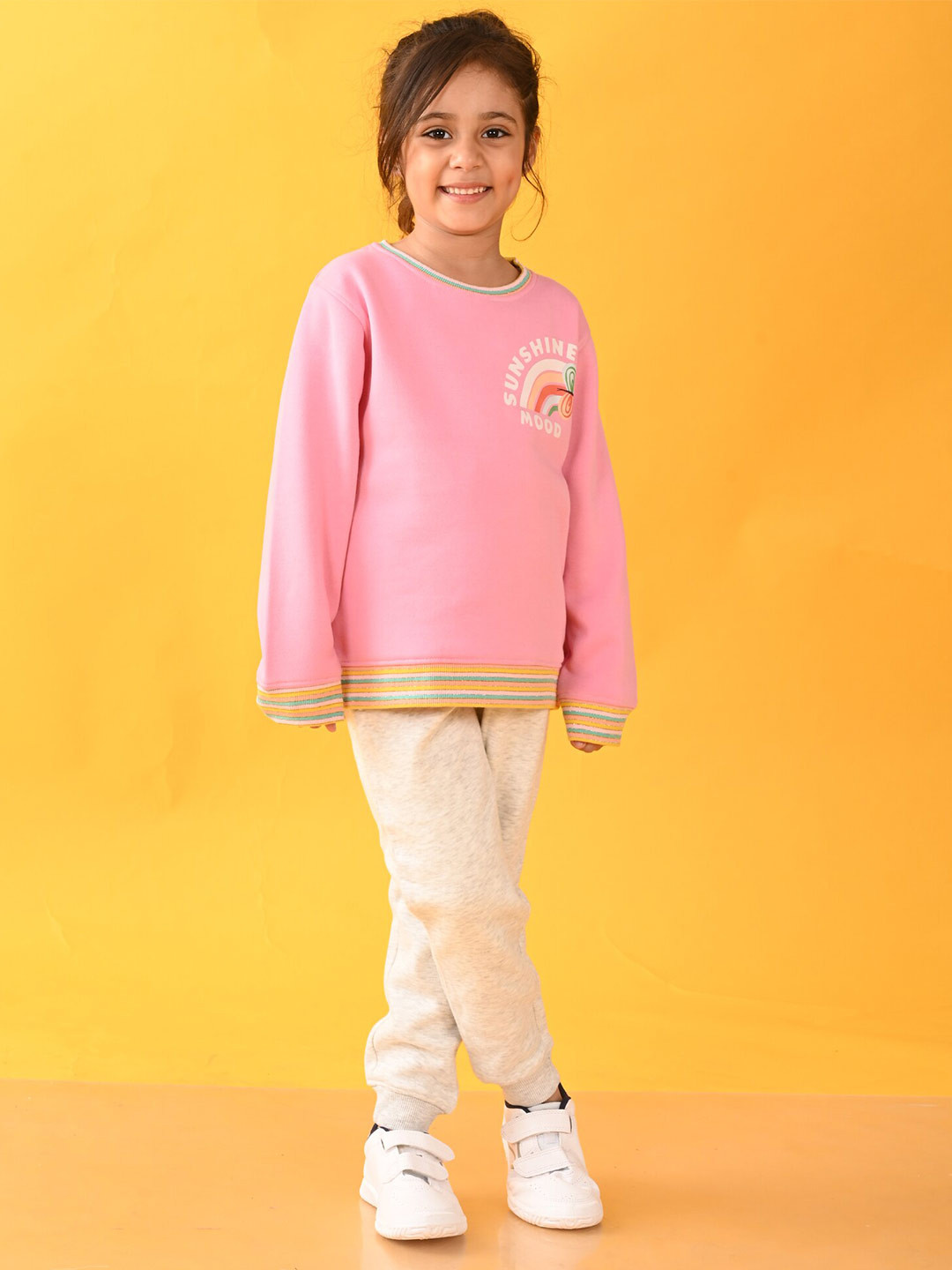 

Anthrilo Girls Printed Long Sleeves Fleece Sweatshirt with Joggers, Pink