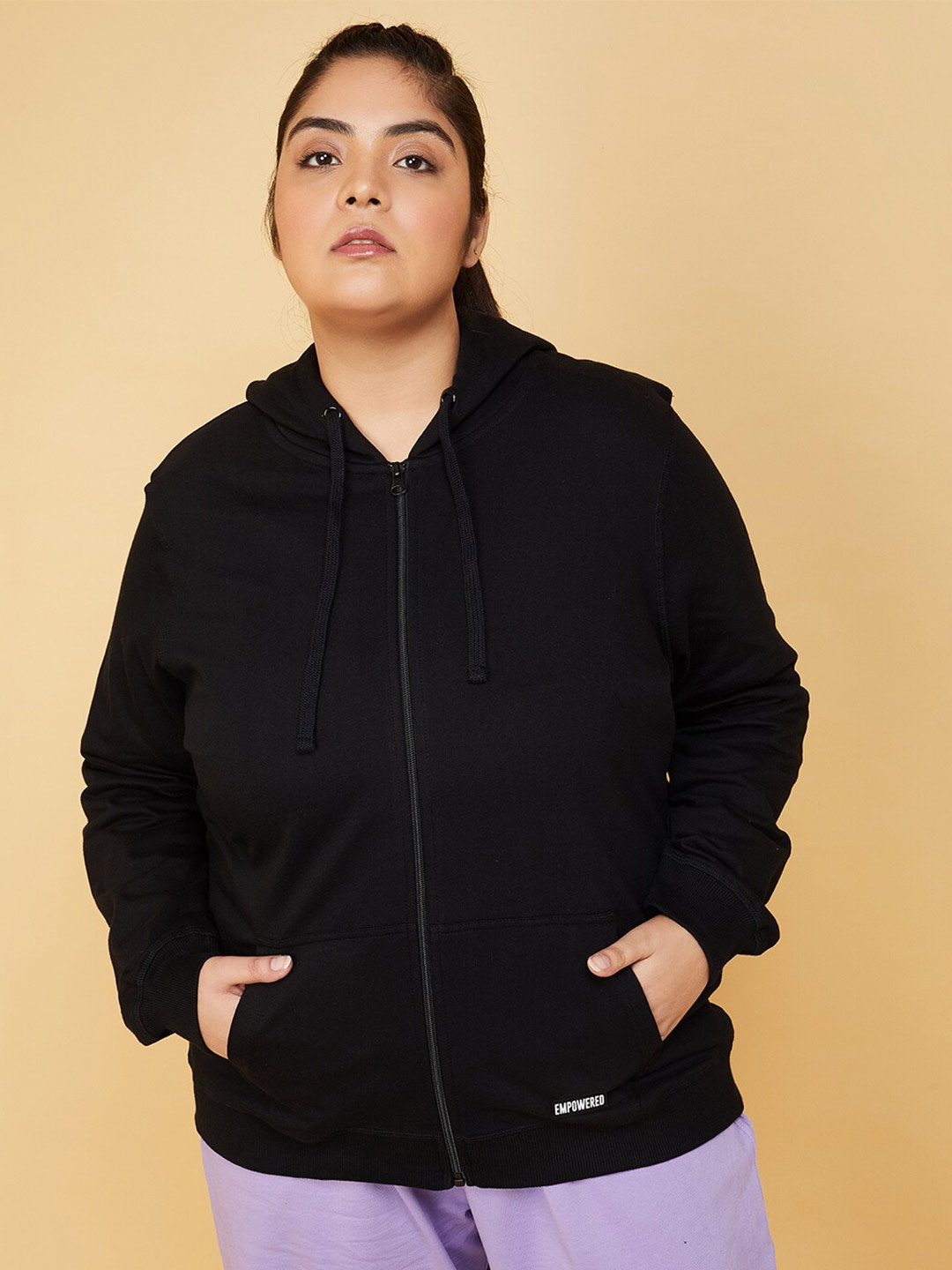 

max Plus Size Hooded Pure Cotton Sweatshirt, Black