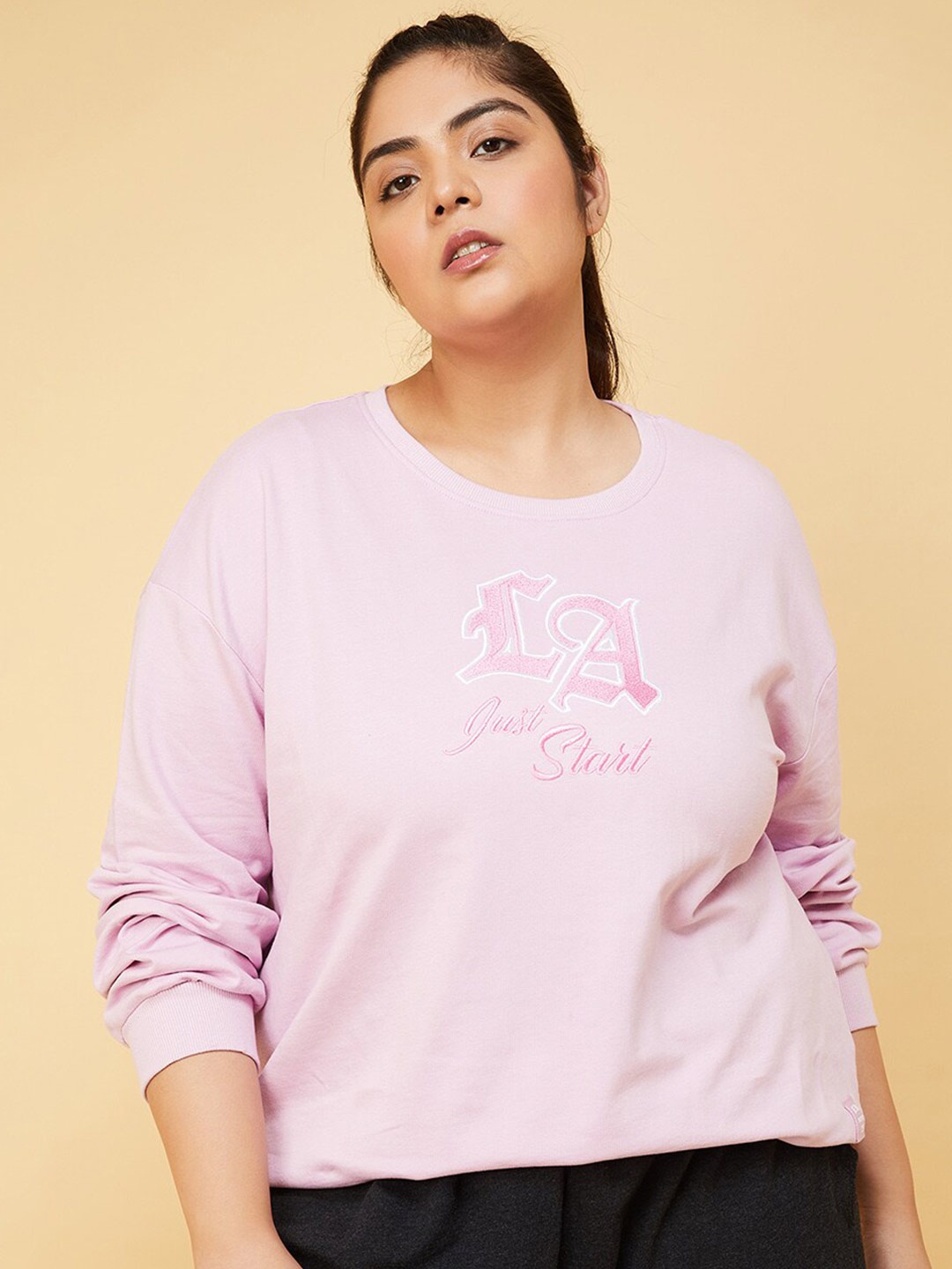

max Plus Size Typography Printed Pure Cotton Sweatshirt, Purple