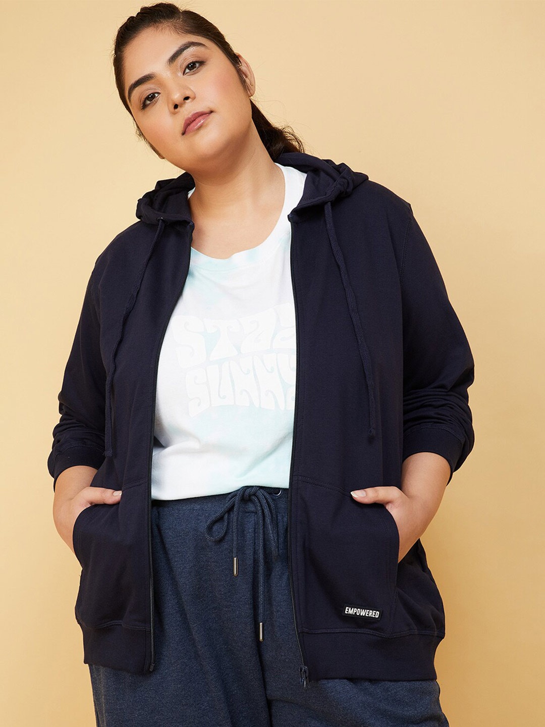 

max Plus Size Hooded Pure Cotton Sweatshirt, Navy blue