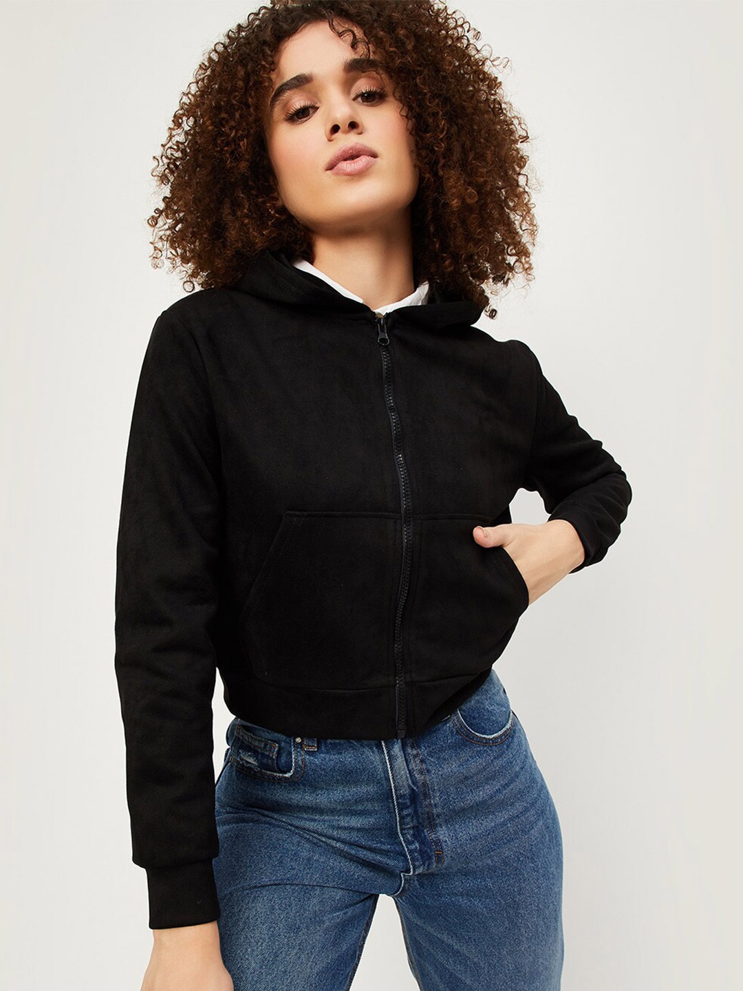 

max Hooded Front-Open Sweatshirt, Black