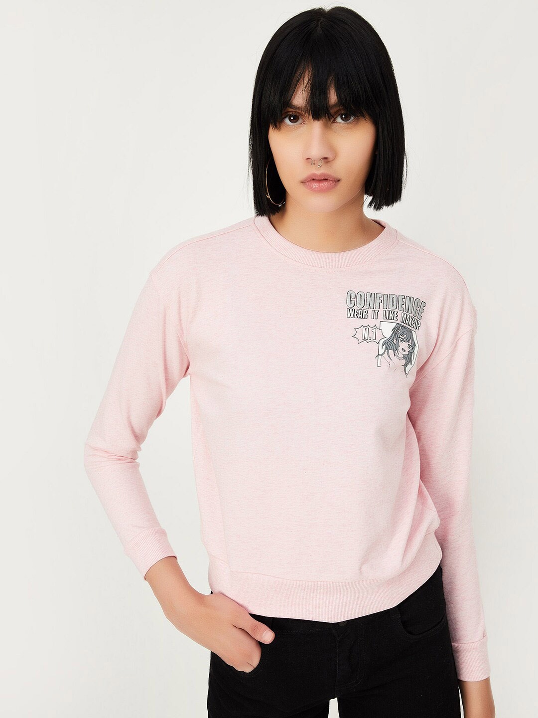 

max Graphic Printed Pure Cotton Pullover Sweatshirt, Pink