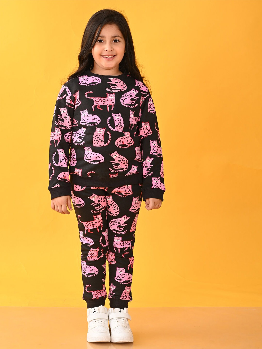 

Anthrilo Girls Conversational Printed T-shirt with Trousers, Black