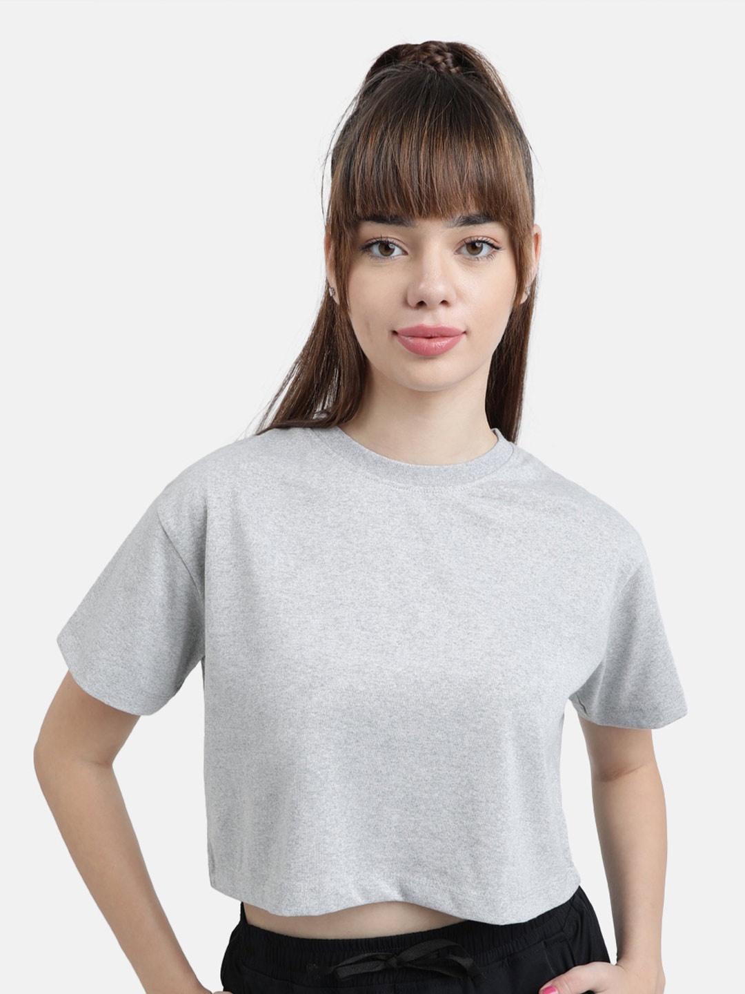 

Bene Kleed Short Sleeves Crop T-shirt, Grey melange