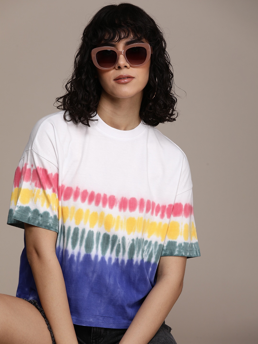

Roadster Tie & Dye Dyed Drop-Shoulder Sleeves Boxy T-shirt, White