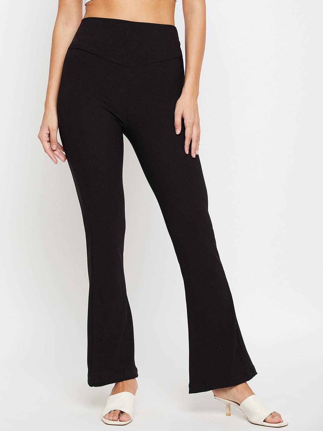 

Fashfun Women Regular Fit High-Rise Plain Bootcut Trousers, Black