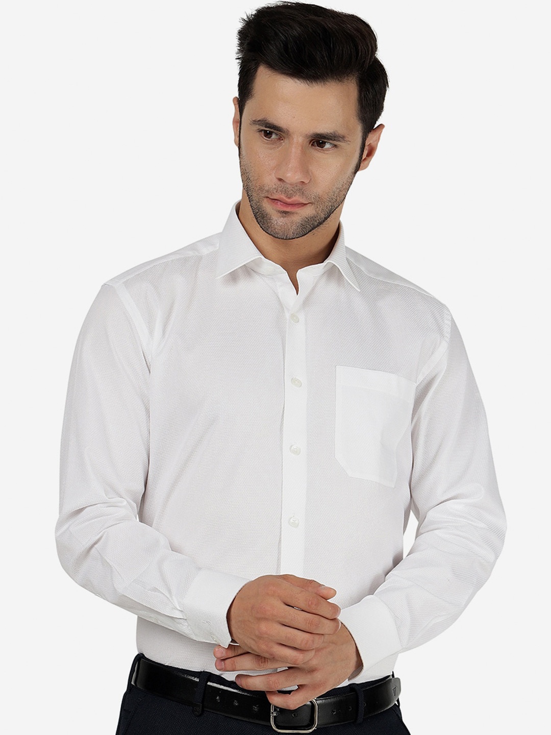 

JADE BLUE Spread Collar Long Sleeves Cotton Formal Shirt, White