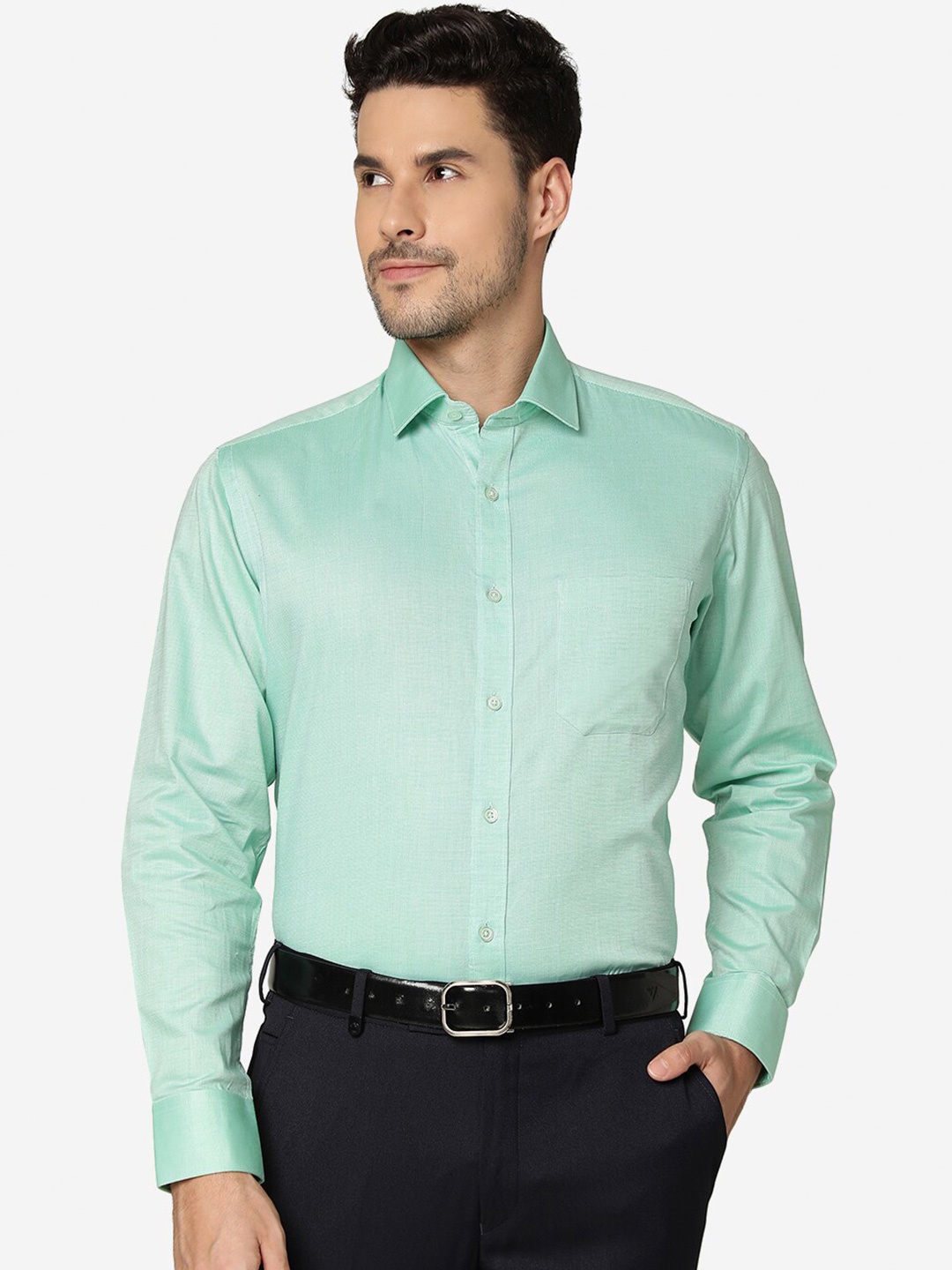 

Greenfibre Slim Fit Long Sleeves Cotton Formal Shirt, Green