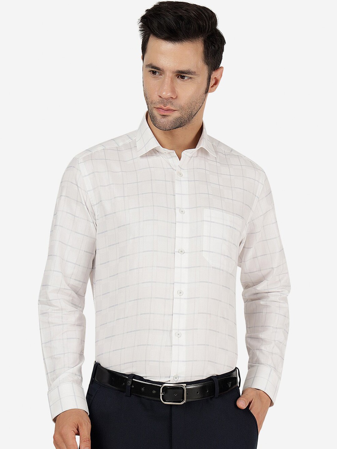 

Greenfibre Checked Cotton Formal Shirt, White