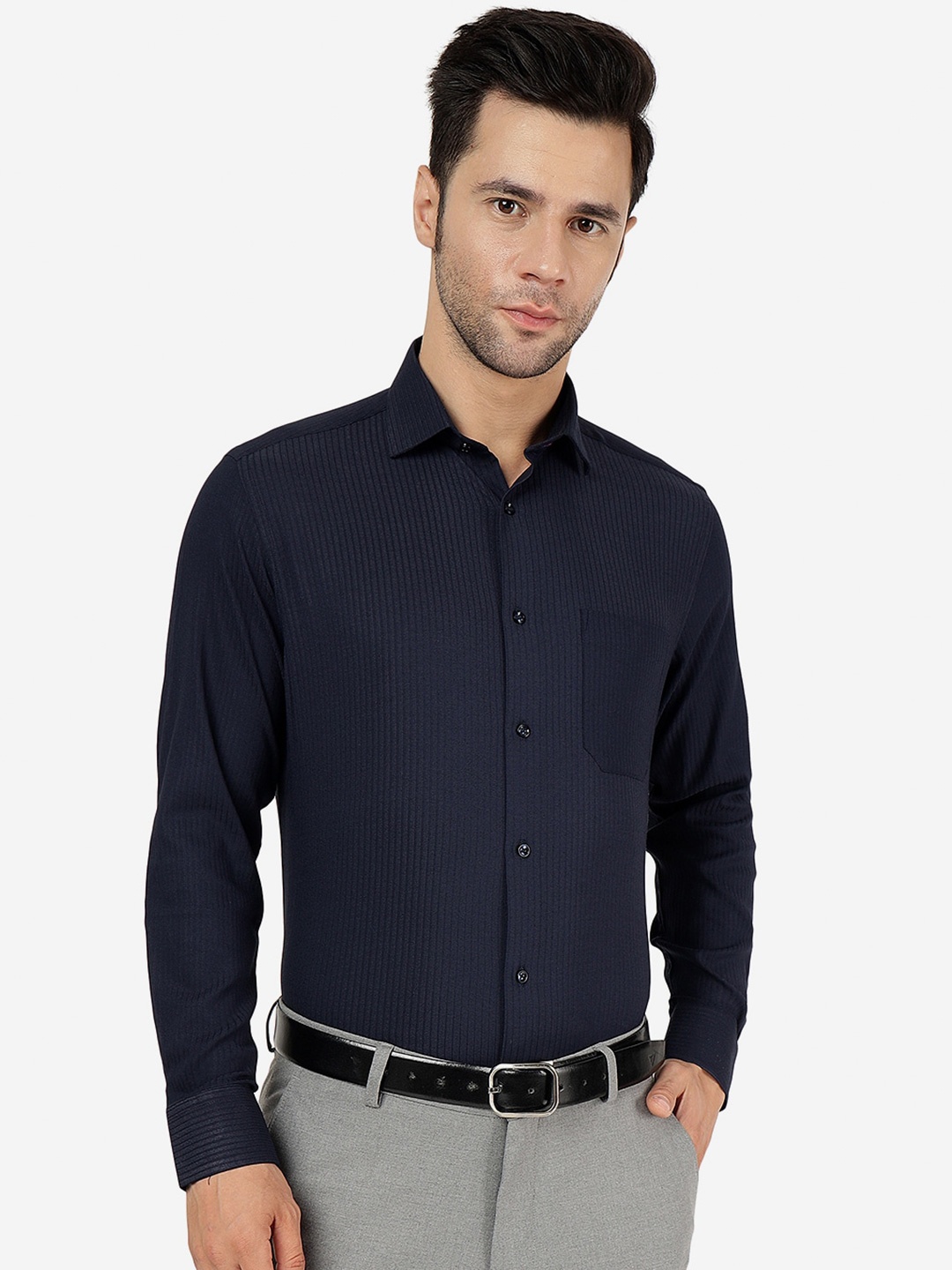 

Greenfibre Striped Slim Fit Long Sleeves Cotton Formal Shirt, Blue