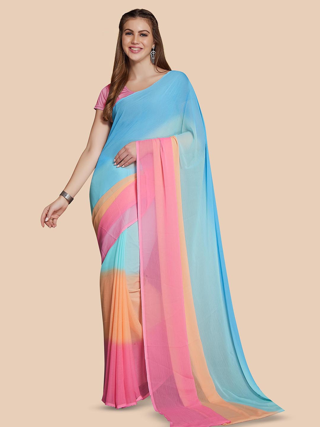 

Rani Saahiba Ombre Poly Chiffon Saree, Blue