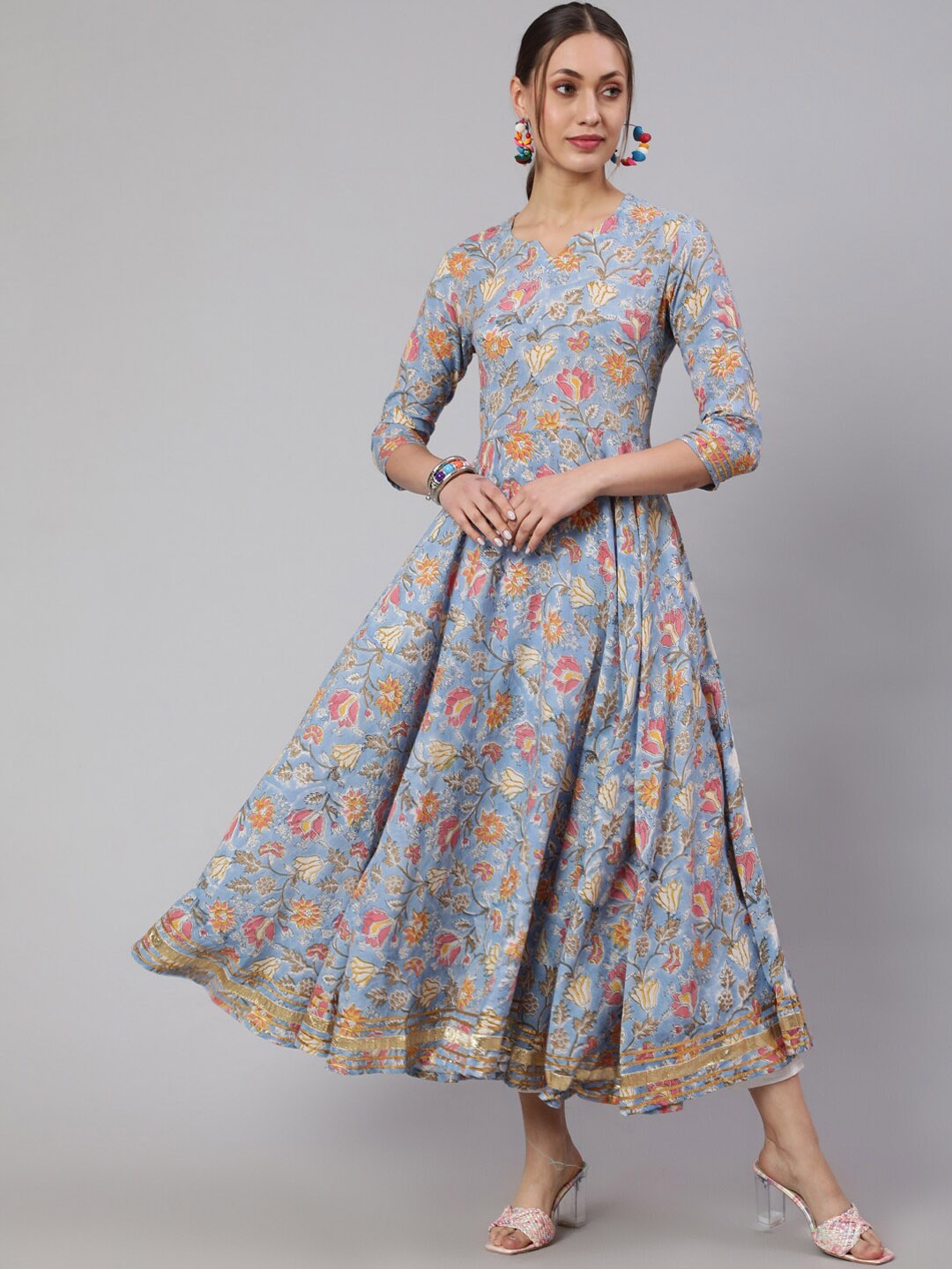 

GLAM ROOTS Floral Printed Anarkali Kurta, Blue