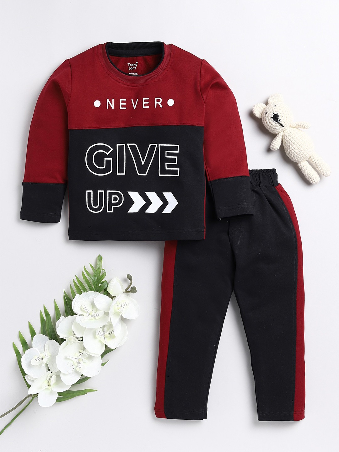 

Toonyport Boys Colorblocked Cotton Tracksuits, Maroon