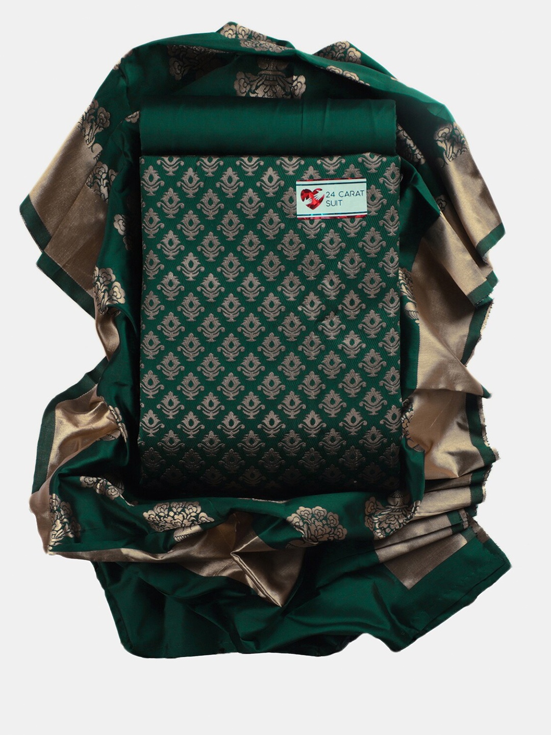 

Sun Fashion And Lifestyle Ethnic Motifs Woven Design Zari Unstitched Dress Material, Green