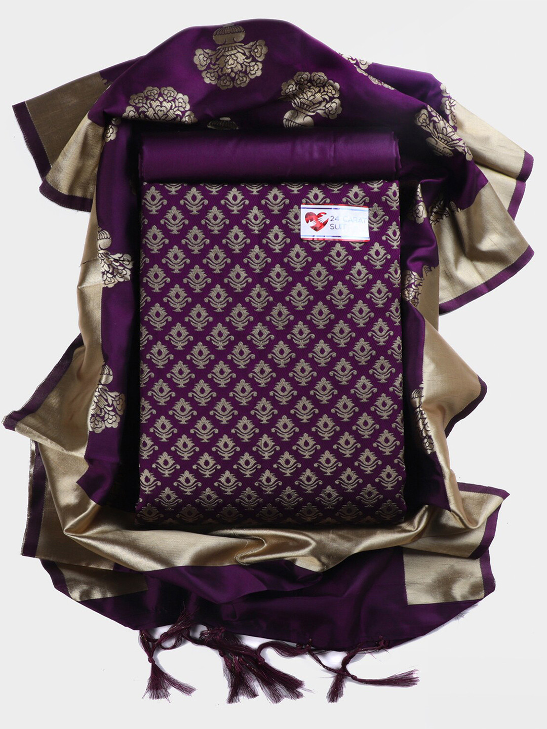 

Sun Fashion And Lifestyle Ethnic Motifs Woven Design Zari Unstitched Dress Material, Purple
