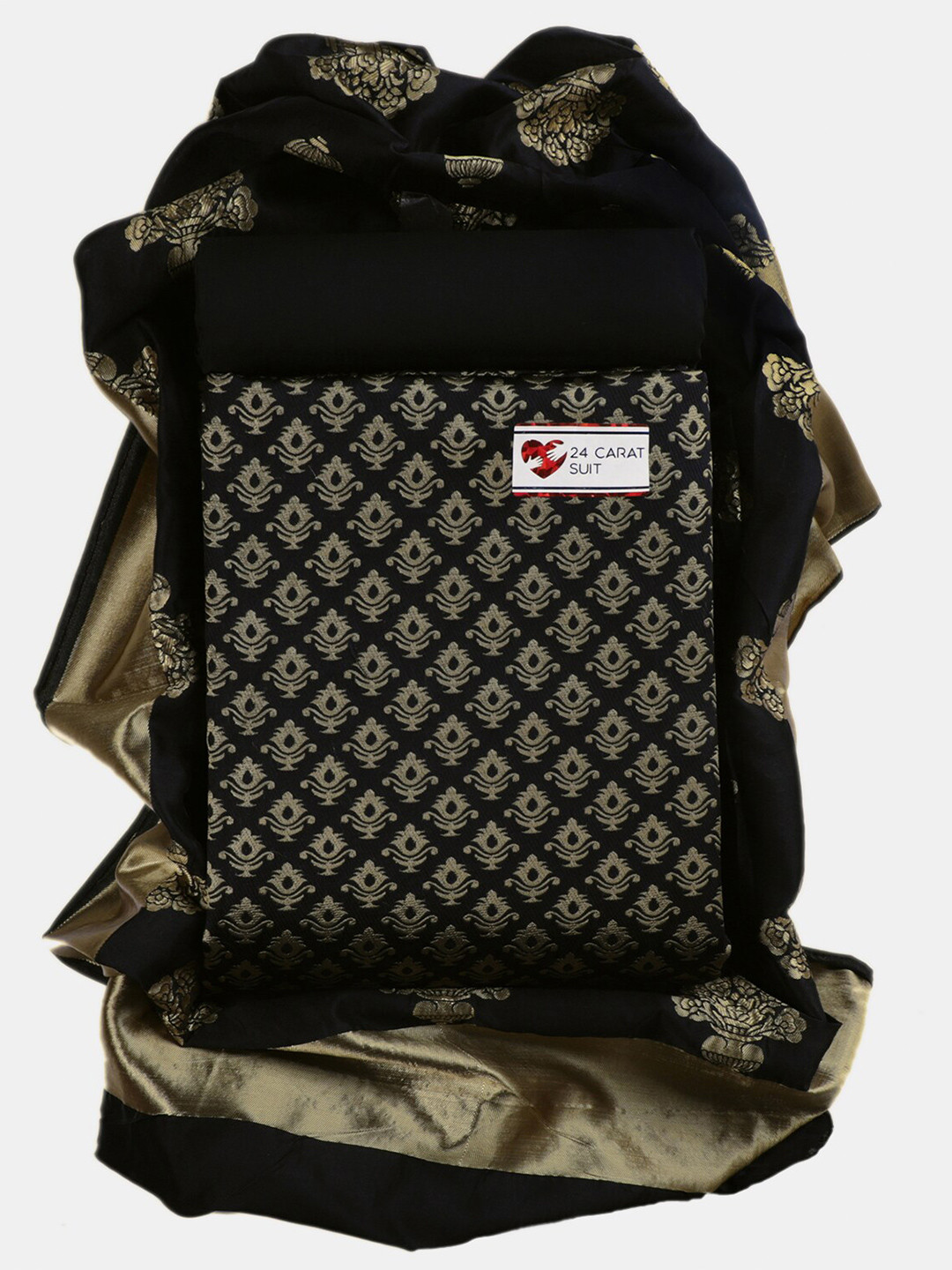 

Sun Fashion And Lifestyle Ethnic Motifs Woven Design Zari Unstitched Dress Material, Black
